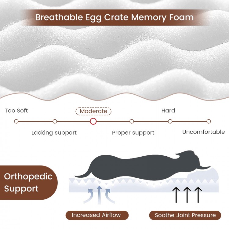 Orthopedic dog bed in gray with breathable egg crate memory foam for large dogs, featuring a waterproof cover and.