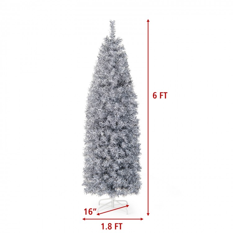 6 FT pre-lit artificial Christmas tree with 250 cool-white LED lights, featuring a black and white design for festive.