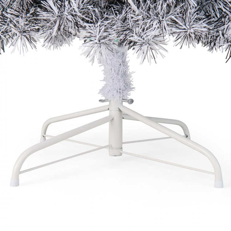 Base of a 6 ft pre-lit artificial Christmas tree with a stable metal stand and anti-slip footpads for floor protection.