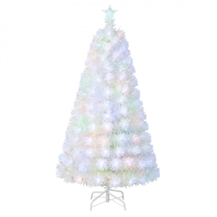 5-foot pre-lit fiber optic white snow-flocked artificial Christmas tree with 220 branch tips for a winter wonderland.