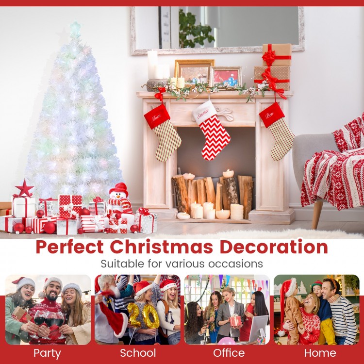5-foot pre-lit fiber optic white snow-flocked artificial Christmas tree with 270 branch tips, ideal for festive home.