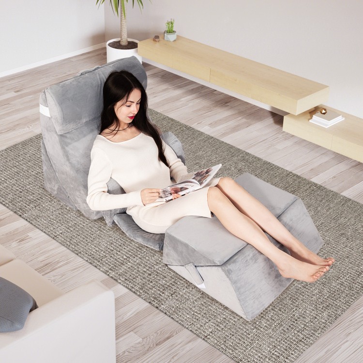 Ergonomic gray bed wedge pillow set with memory foam, providing personalized support for comfort and relaxation.