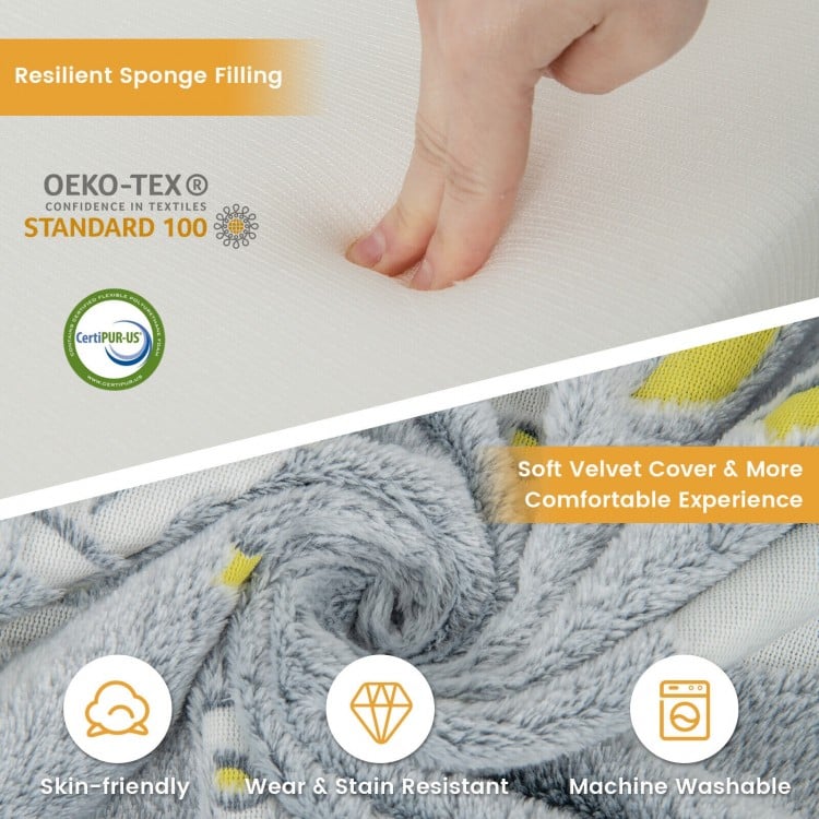 Resilient sponge filling and soft velvet cover of the gray kids play sofa, designed for comfort and easy maintenance.