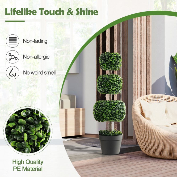 35-inch artificial boxwood topiary tree in a cement-filled pot, featuring lifelike leaves and a stable design for.