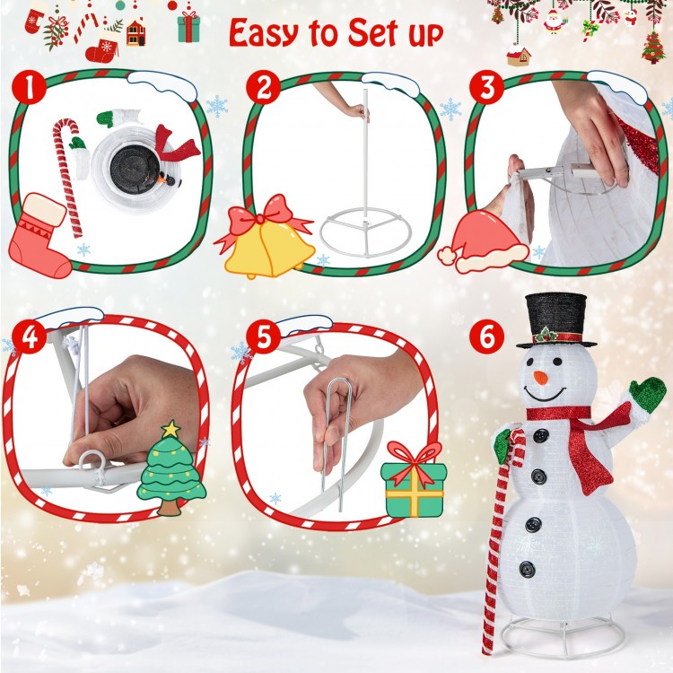 5FT pop-up Christmas snowman with 180 LED lights, easy to set up, perfect for festive outdoor decoration.
