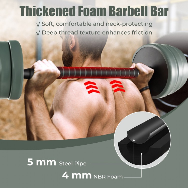 Thickened foam barbell bar with 5mm steel pipe and 4mm NBR foam for a comfortable grip during workouts.