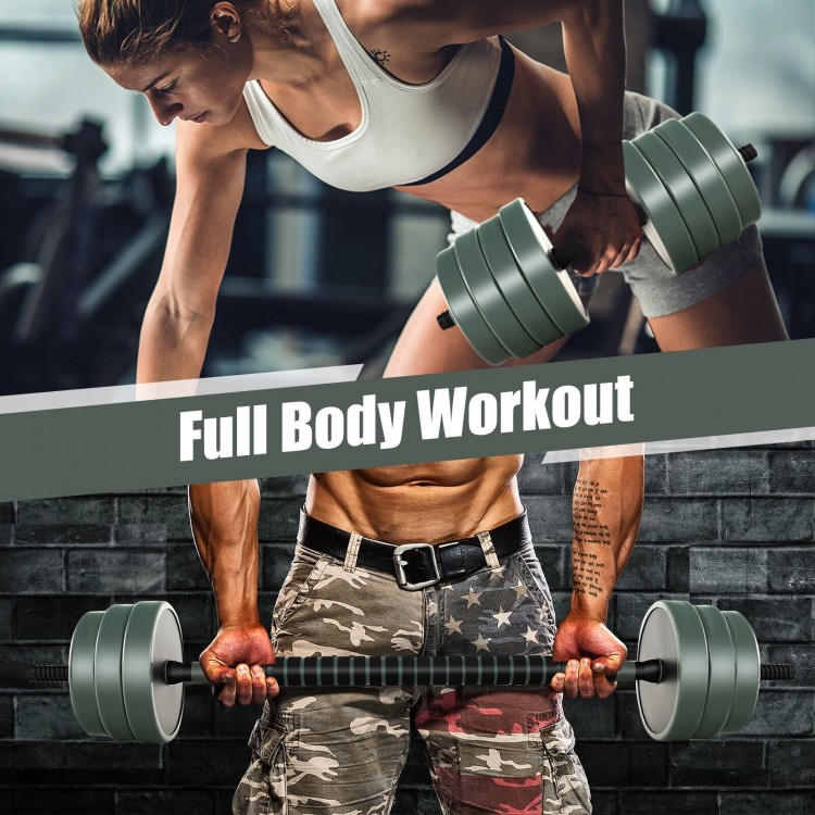Adjustable weight dumbbell set in black and gray, ideal for a full body workout at home with non-slip grip and safety.