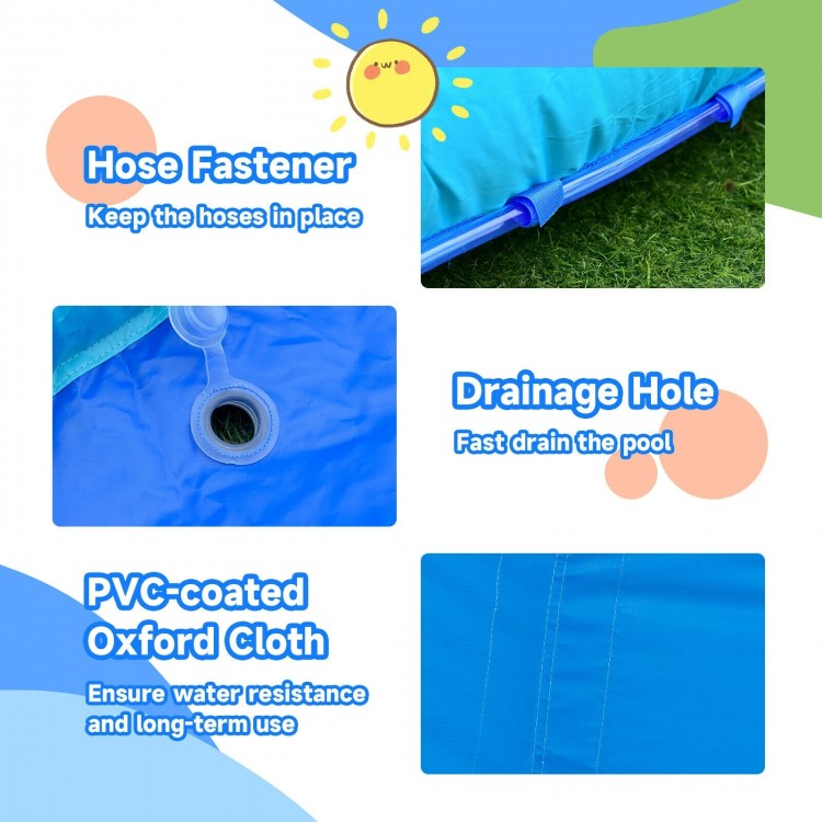 Close-up of the PVC-coated Oxford cloth and drainage hole for the inflatable waterslide bounce house, ensuring.