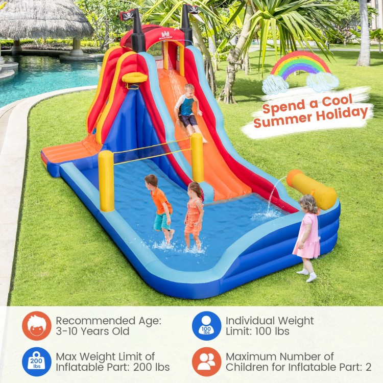 5-in-1 inflatable bounce house with 2 water slides and splash pool, perfect for outdoor summer fun for kids aged 3-10.