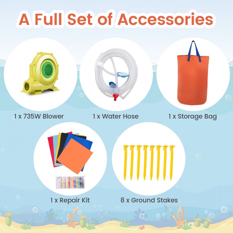5-in-1 Inflatable Bounce House with 2 Water Slides and Large Splash Pool With 735W Blower - Gallery View 6 of 10