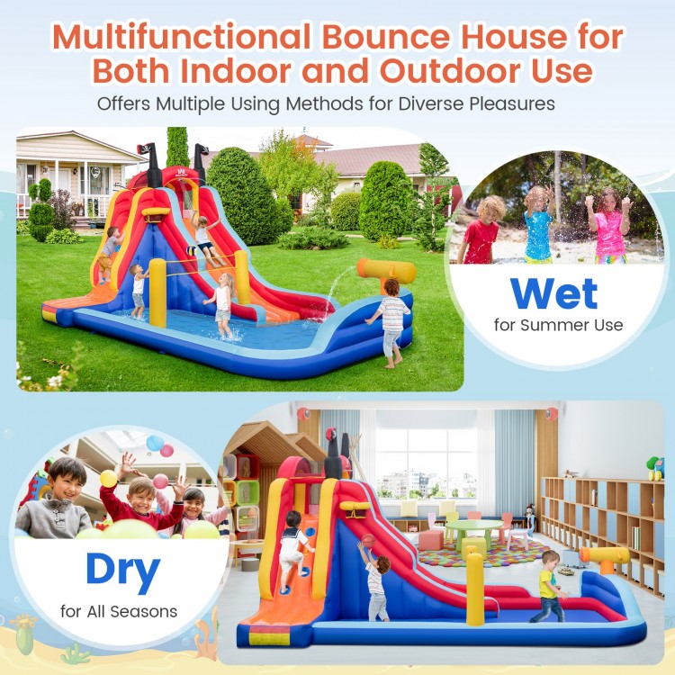 5-in-1 inflatable bounce house with water slides and splash pool, perfect for indoor and outdoor fun for kids.
