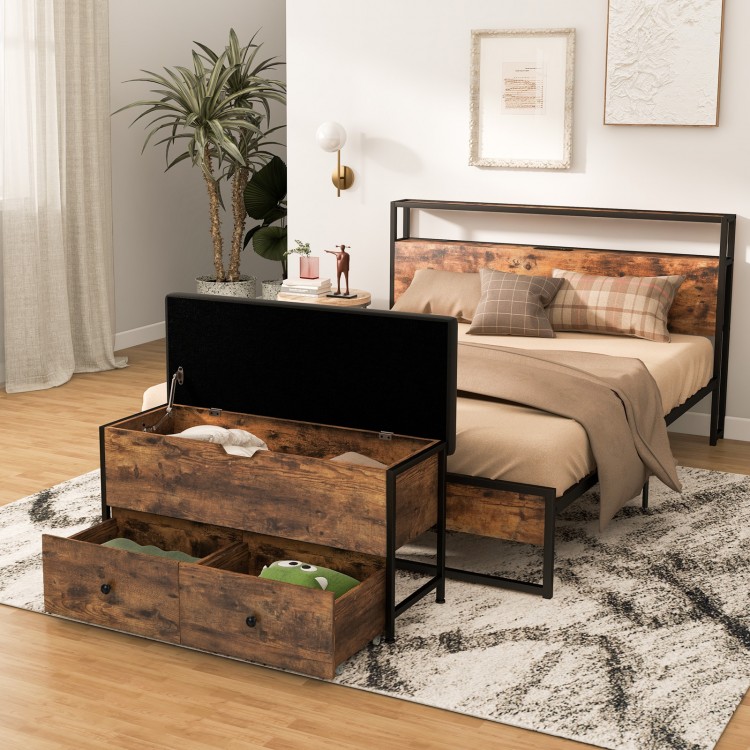 Storage ottoman bench with padded seat cushion and two drawers in brown, perfect for entryway or bedroom storage.