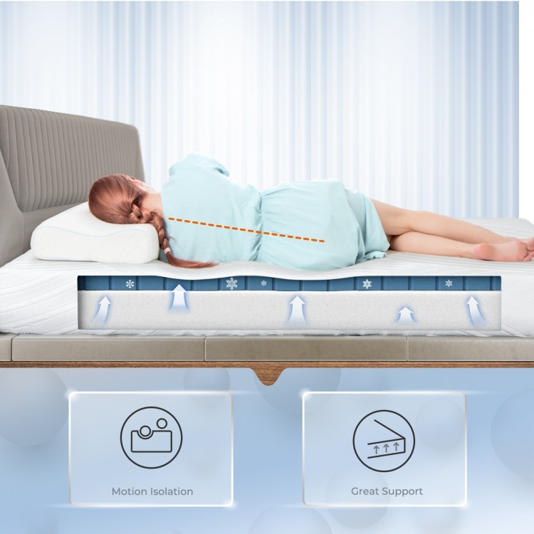 Queen size 8-inch memory foam mattress with cooling gel, poly jacquard cover, and breathable design for optimal comfort.