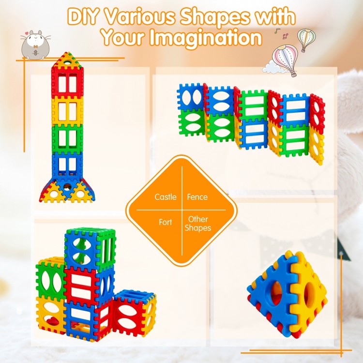 Colorful 32-piece big waffle block set for kids, ideal for building forts and castles, promoting creativity and.