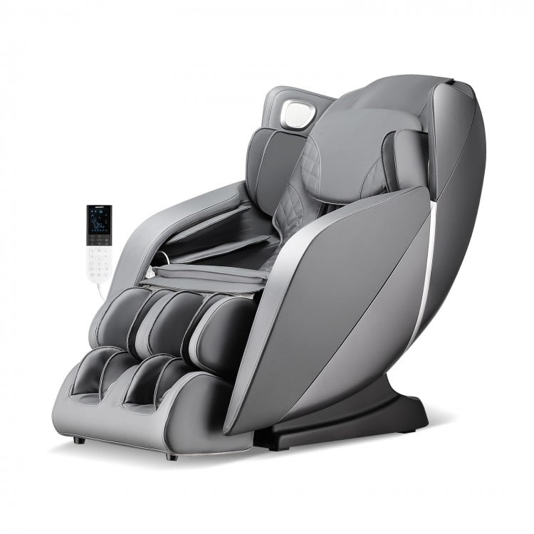 Provox 27-Comfort 2D Full Body Massage Chair in gray with remote, featuring 12 auto modes and heating for relaxation.