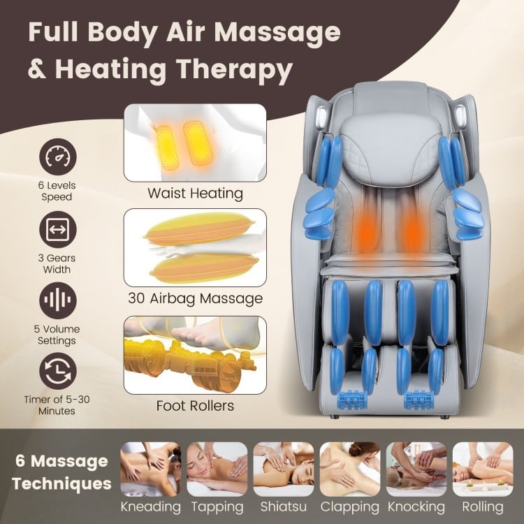 Provox 27-Comfort 2D Full Body Massage Chair in gray with waist heating and 30 airbags for soothing relaxation.