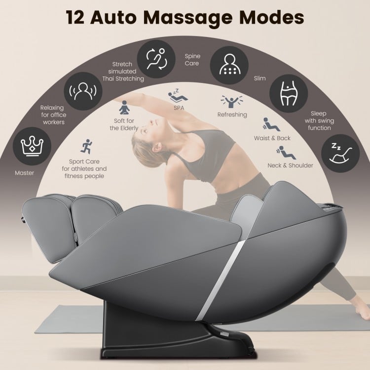 Provox 27-Comfort 2D Full Body Massage Chair in gray, showcasing 12 auto massage modes and zero gravity feature for.