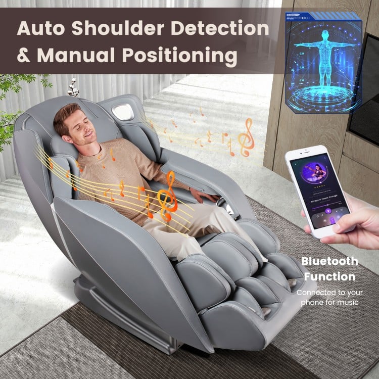 Provox 27-Comfort 2D Full Body Massage Chair in gray with auto shoulder detection and Bluetooth function for relaxation.