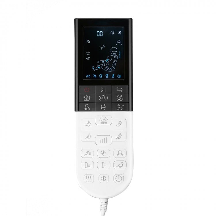 Remote control for the Provox 27-Comfort 2D Full Body Massage Chair, featuring various massage modes and settings.