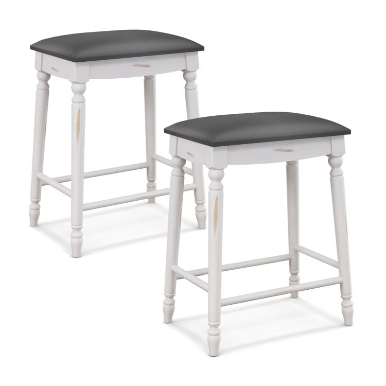 Set of 2 backless 24-inch bar stools with padded seats and durable rubber wood legs, perfect for kitchen or dining.