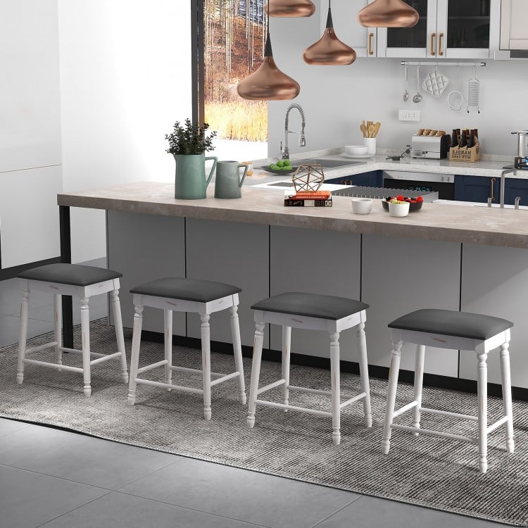 Set of 2 backless 24-inch bar stools with padded seat cushions and durable rubber wood legs, ideal for kitchen or.