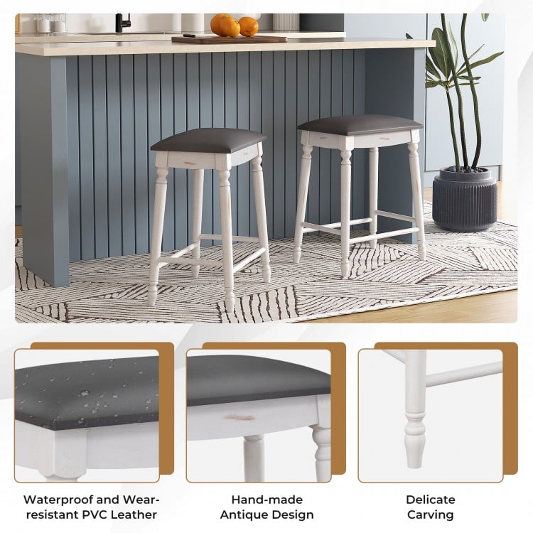 24-inch bar stool set of 2 with padded seats, waterproof PVC leather, and antique design for kitchen or dining use.