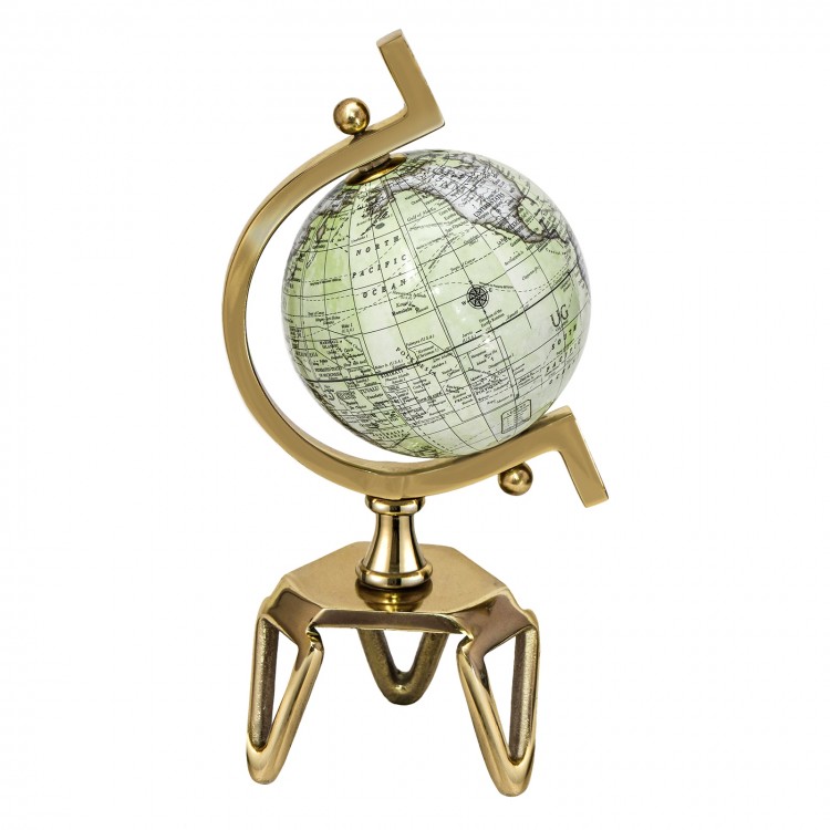 5-inch educational globe with antique design and golden triangle metal stand, ideal for home decor and learning.