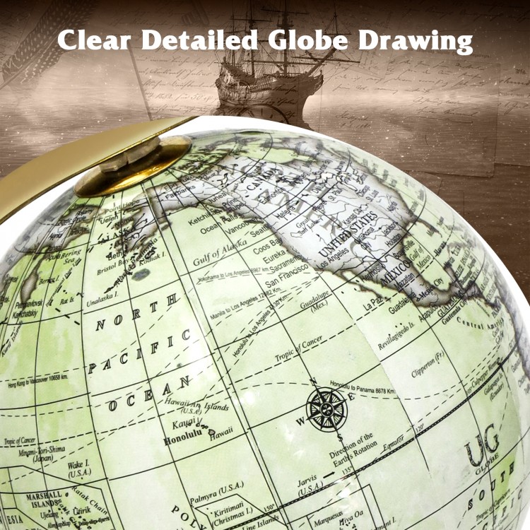 Detailed 5-inch world globe with antique design and golden metal stand, ideal for educational use and indoor decor.