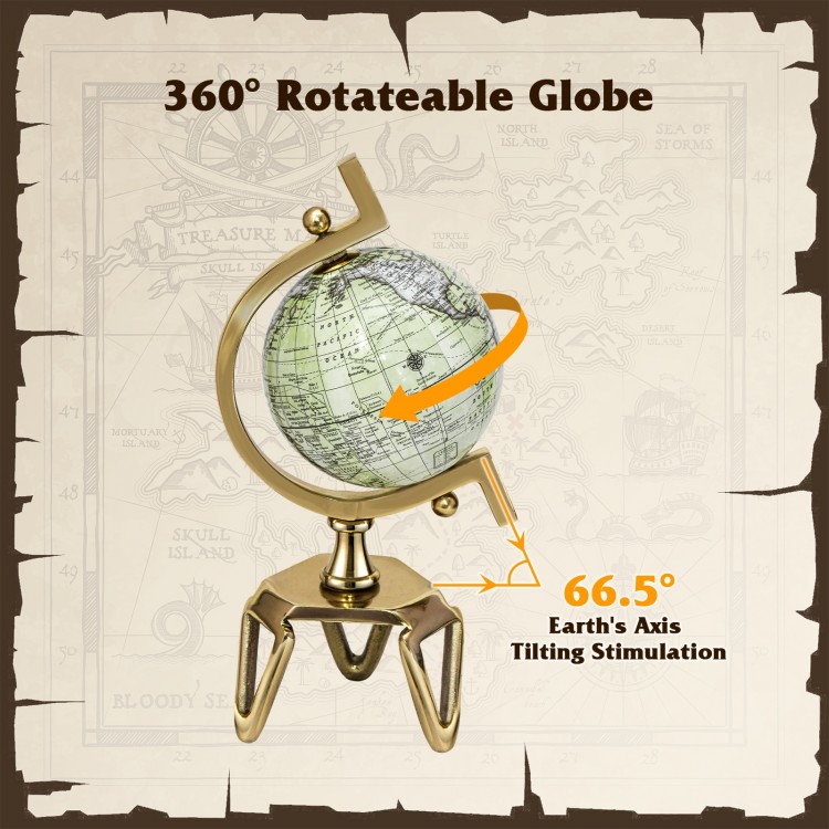 5-inch educational globe with a golden triangle metal stand, featuring a 66.5° tilt for enhanced learning in any indoor.