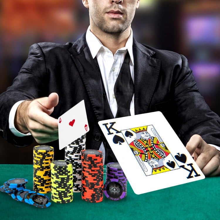 Poker chip set with 14g chips and high-grade cards, ideal for tournaments and casual play with friends.