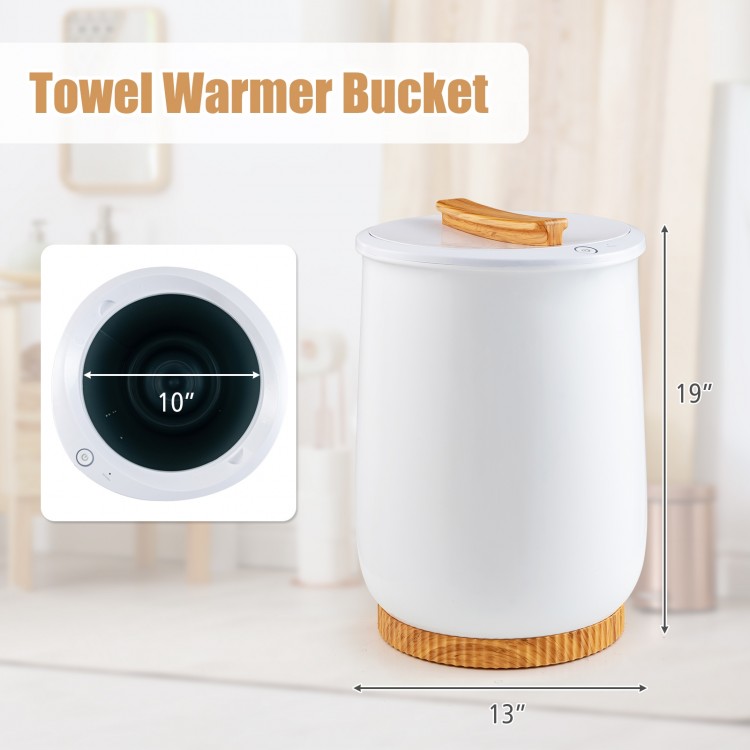 20L hot towel warmer bucket in white with bamboo base, featuring quick heating and auto shut-off for safe use.