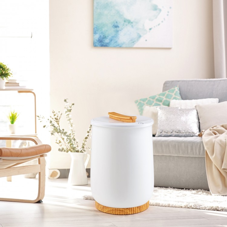 20L hot towel bucket in white with bamboo base, featuring quick heating and auto shut-off for safe, convenient use.