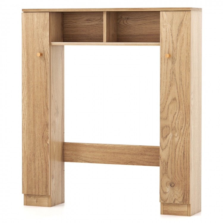 Over the toilet storage cabinet in natural finish with a front view, displaying its sturdy construction and functional.