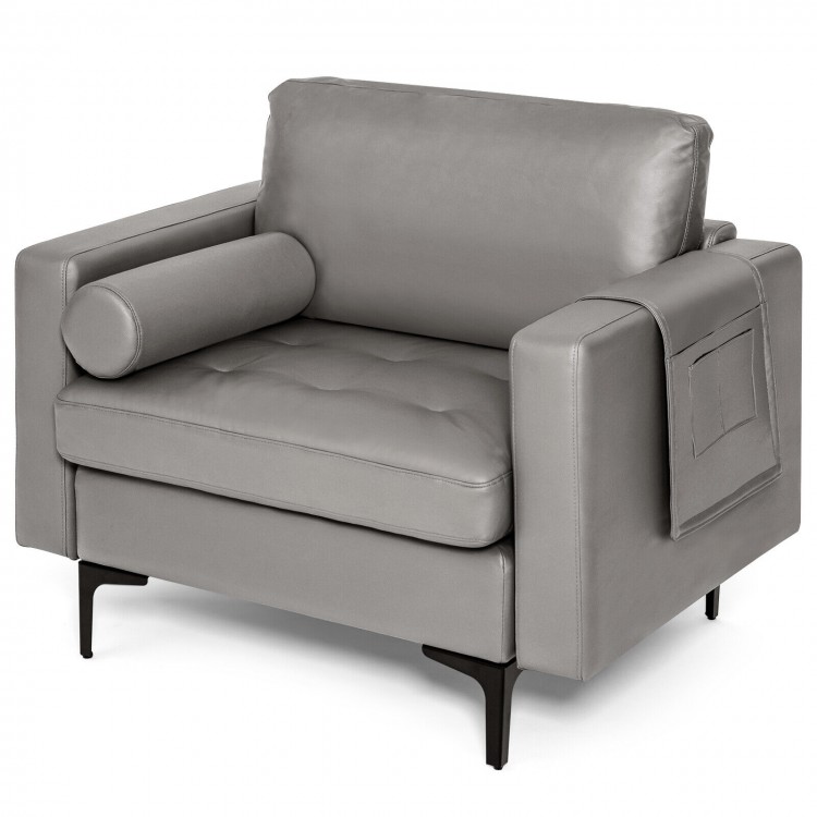Gray modern single sofa showcasing a padded cushion, ergonomic armrests, and elegant design for versatile seating.