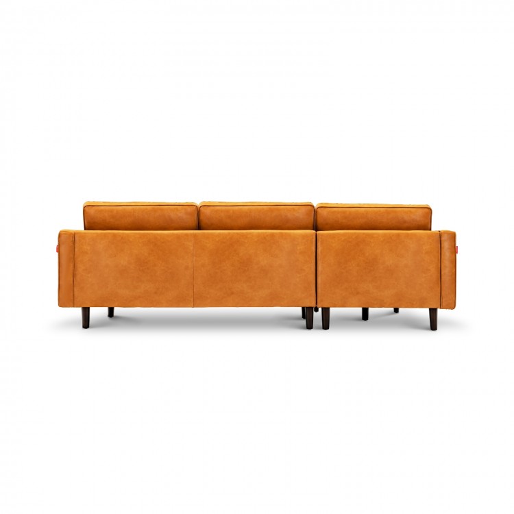 Back view of a brown 3-seat L-shaped sectional sofa with tufted air leather, ideal for living room seating.