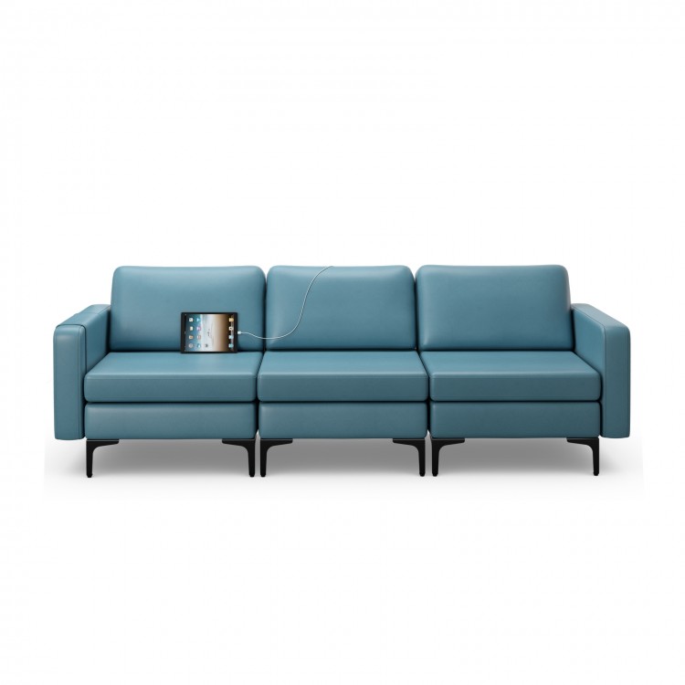 Convertible Sofa Couch with Magazine Pockets 3-Seat with 2 USB Port - Gallery View 4 of 10