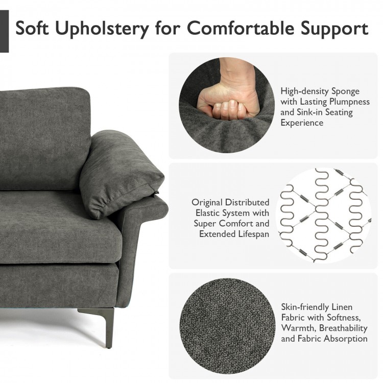 Gray modern fabric accent armchair featuring ergonomic armrest cushions and high-density sponge for comfortable support.