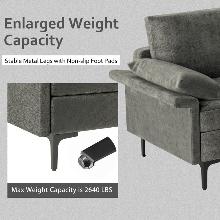 Close-up of the gray Extra Large L-shaped sectional sofa showing stable metal legs and non-slip foot pads for enhanced.