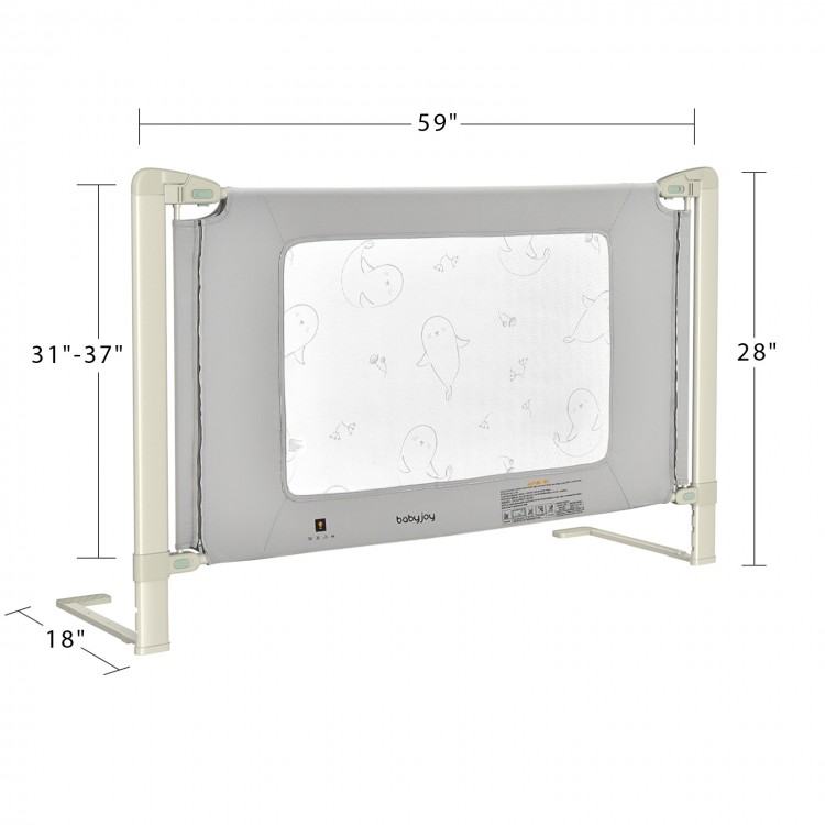 Adjustable 59-inch bed rail guard for toddlers with safety lock, suitable for various mattress sizes, ensuring safety.