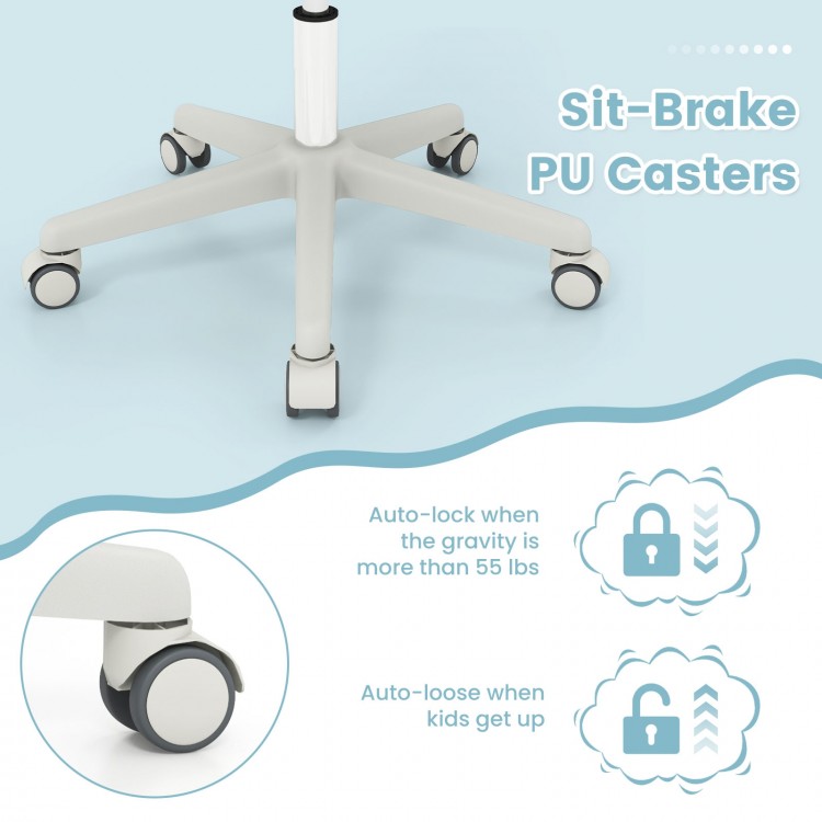 Sit-brake PU casters for the Swivel Mesh Children Computer Chair, locking under 55 lbs for safety and stability.
