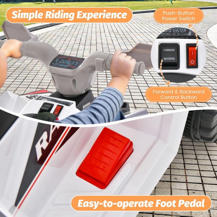 Kids ride-on ATV with foot pedal and forward/reverse switch for simple driving, ideal for outdoor play and motor skill.