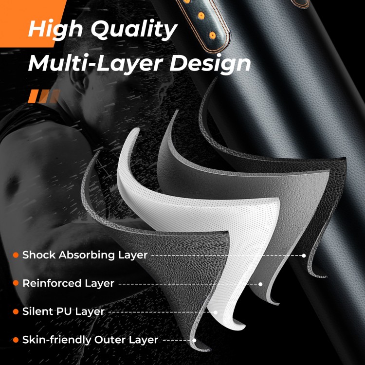Close-up of the multi-layer design of the 4-In-1 hanging punching bag set, showcasing shock-absorbing and skin-friendly.