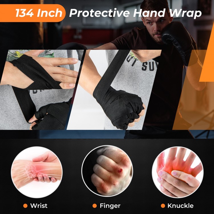 Protective hand wrap for boxing, featuring wrist, finger, and knuckle support, ideal for training with punching bags.