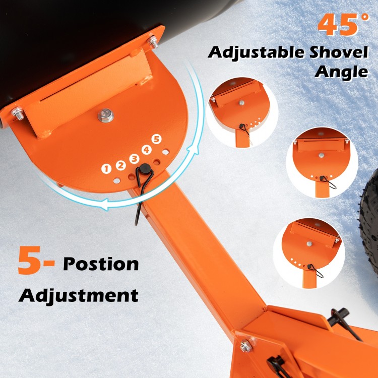 Adjustable shovel angle mechanism of the 29 inches snow pusher, featuring 5-position adjustment for efficient snow.