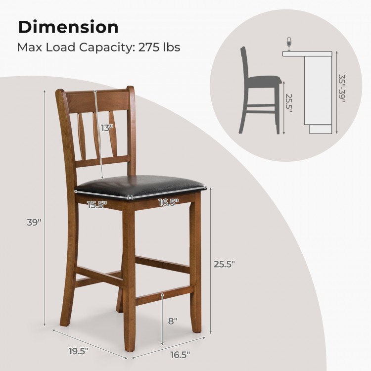 Counter height bar chair with backrest and padded seat in walnut, designed for comfort and stability, ideal for dining.