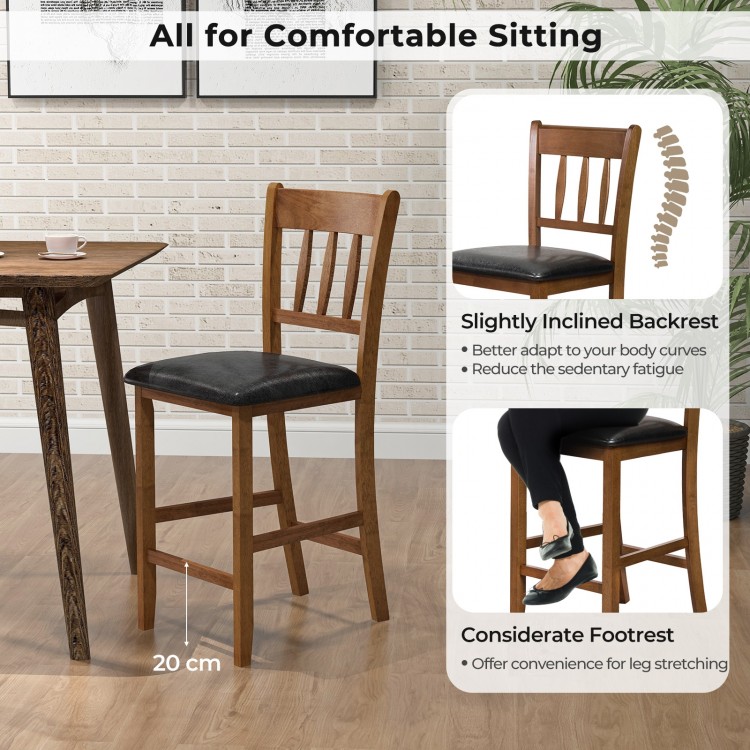 Counter height bar chair set of 2 with padded seat and slightly inclined backrest, made of durable walnut wood for.