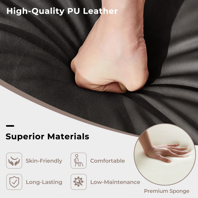 Close-up of high-quality PU leather on a 25.5-inch counter height bar chair, showcasing comfort and durability.