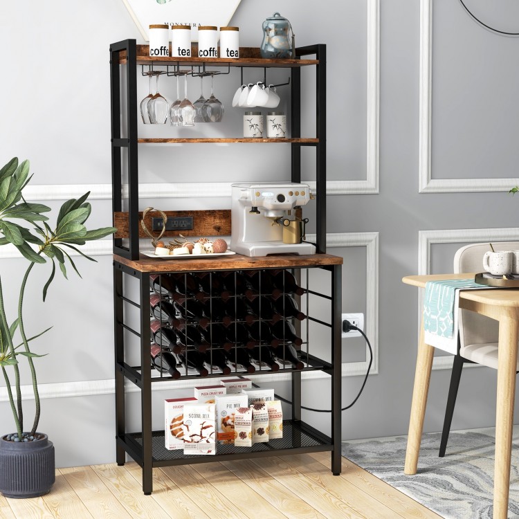 Wine Bar Cabinet Wine Rack with 4 Tier Storage Shelves and Glass Holders - Gallery View 2 of 10
