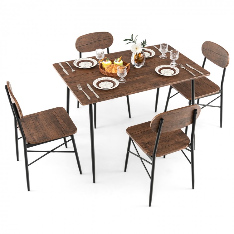 5 Piece Dining Table Set Rectangular with Backrest and Metal Legs for Breakfast Nook - Gallery View 1 of 10