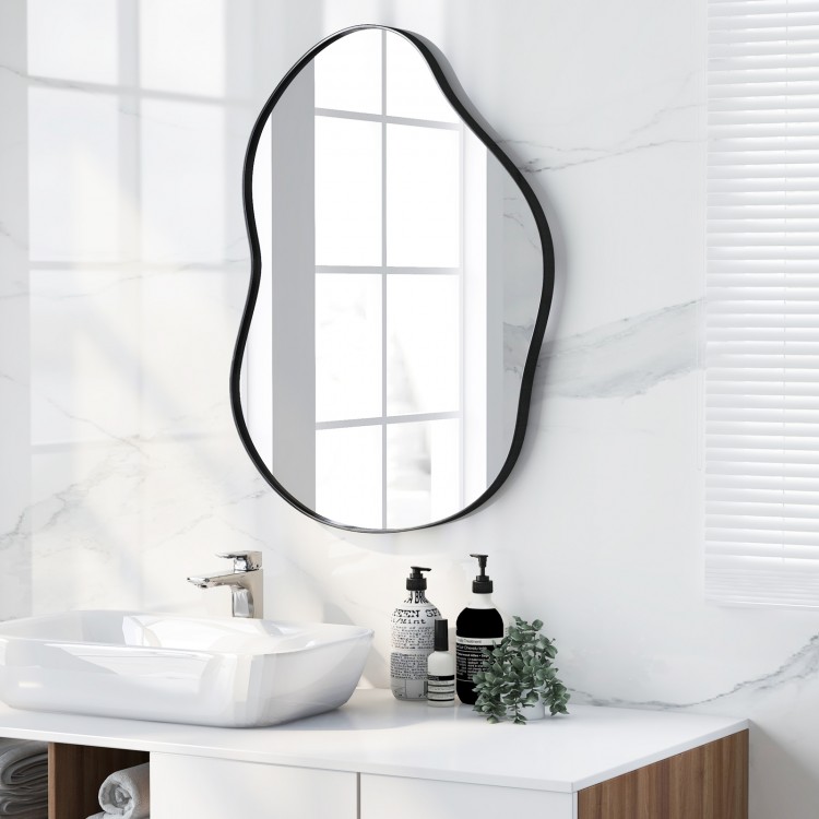 Irregular 22"x30.5" black wall-mounted mirror with a unique design, water resistance, and premium backboard for.